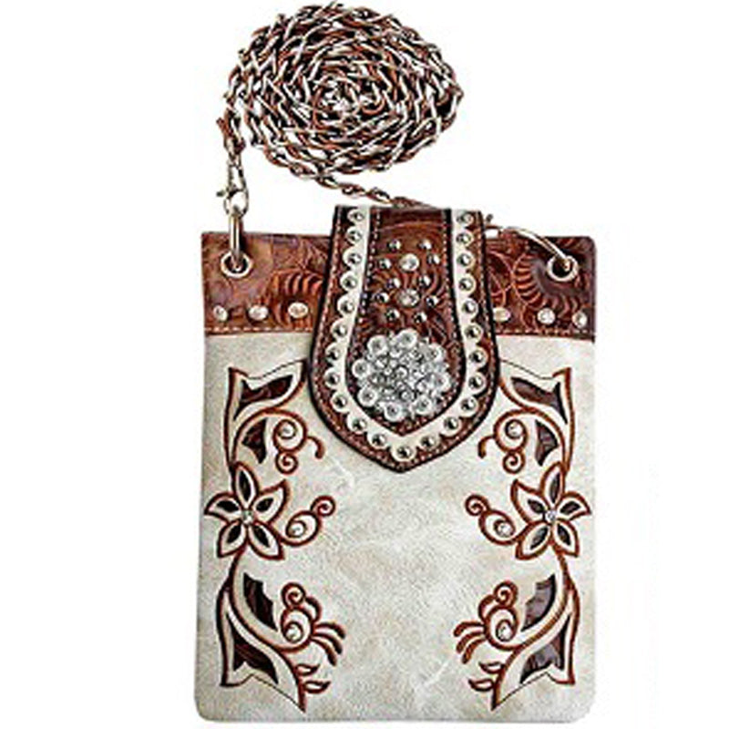 Western Concho Floral Embroidery Mini Crossbody Bag