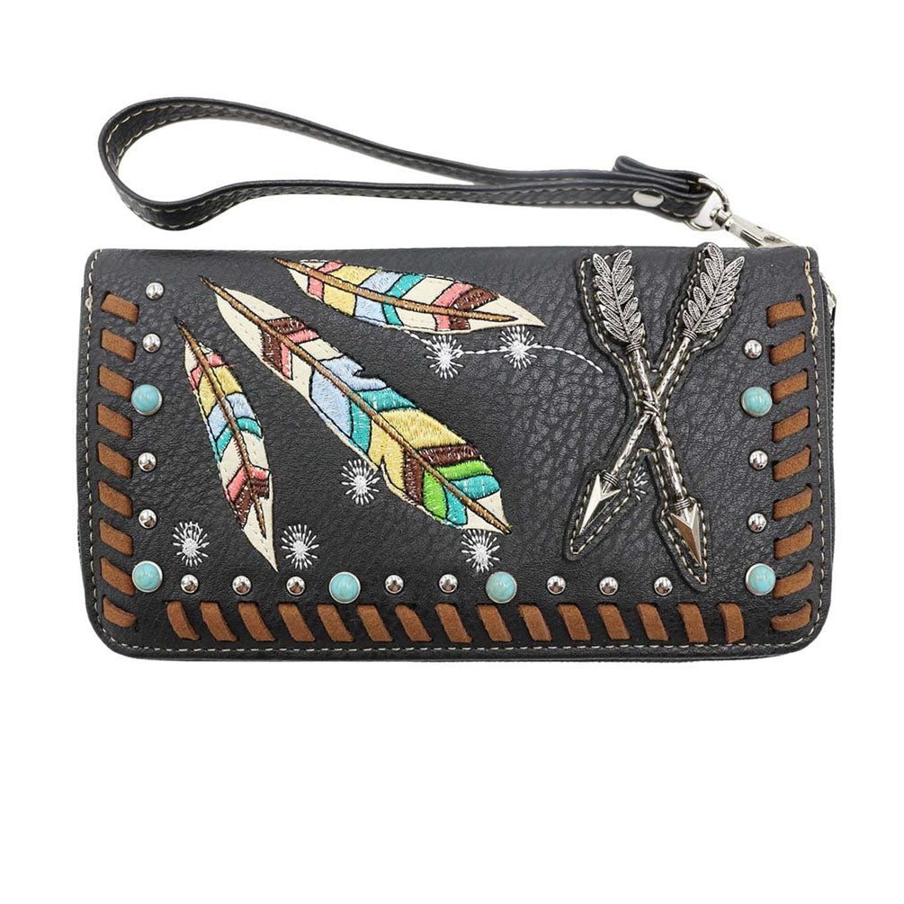 Multi Functional Western Native American Feather Embroidery Wallet