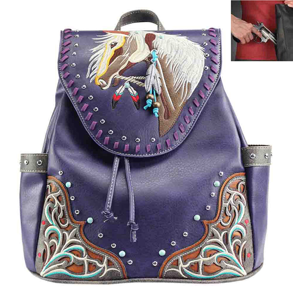 Concealed Carry Western Horse Embroidery Tote Backpack