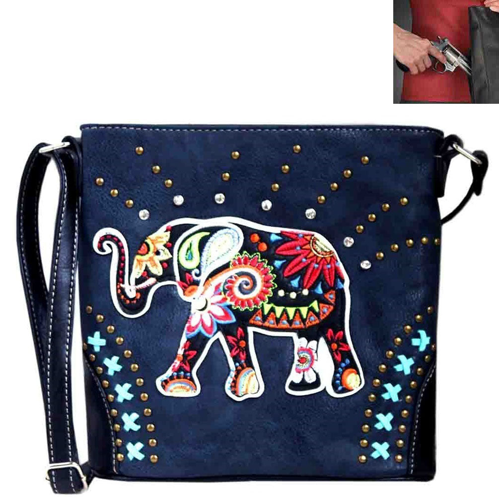HW Collection Elephant Western Embroidered Shoulder Bag With Concealed Carry