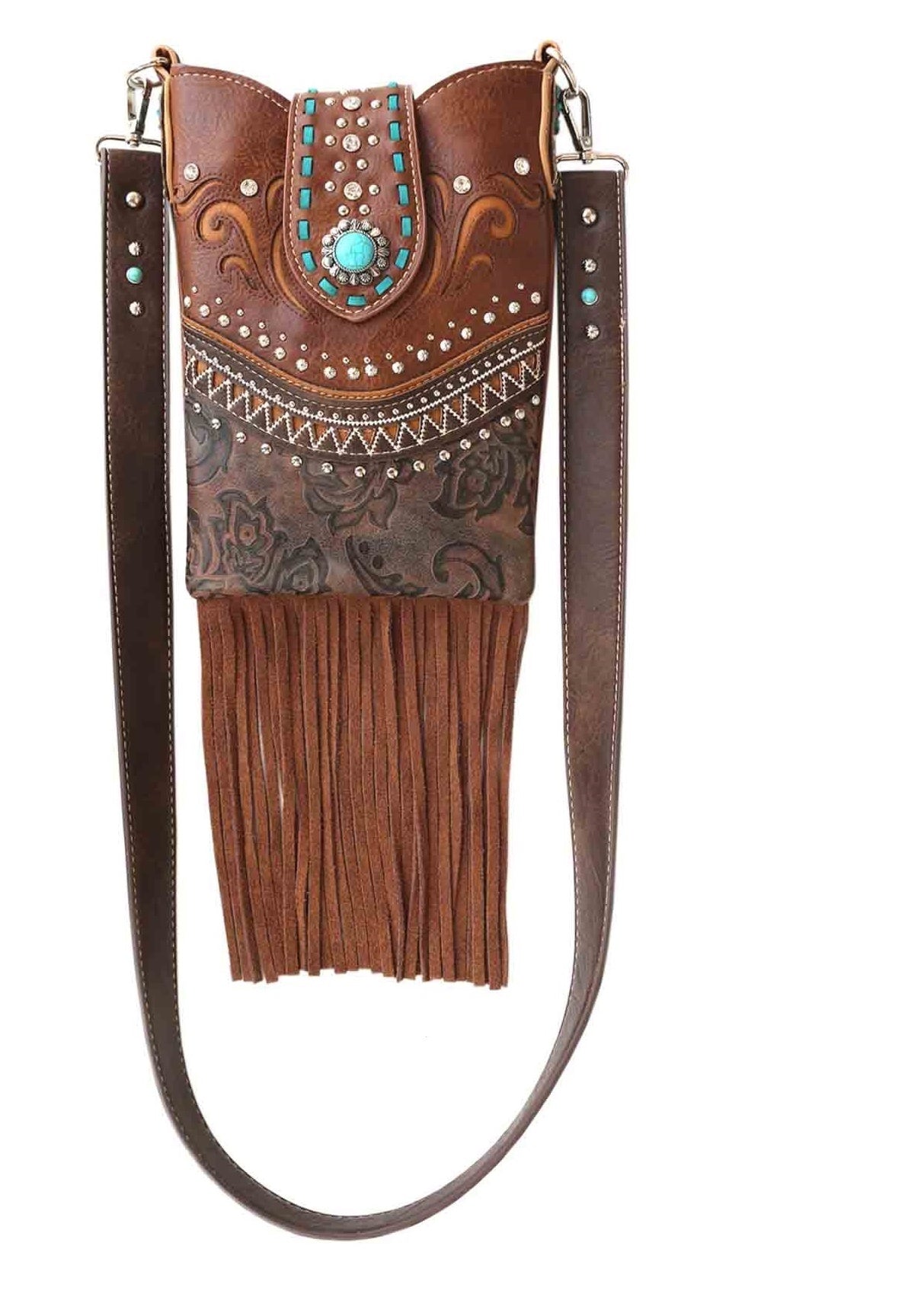 Western Concho Fringe Embroidery  Rhinestoned Mini Crossbody Bag