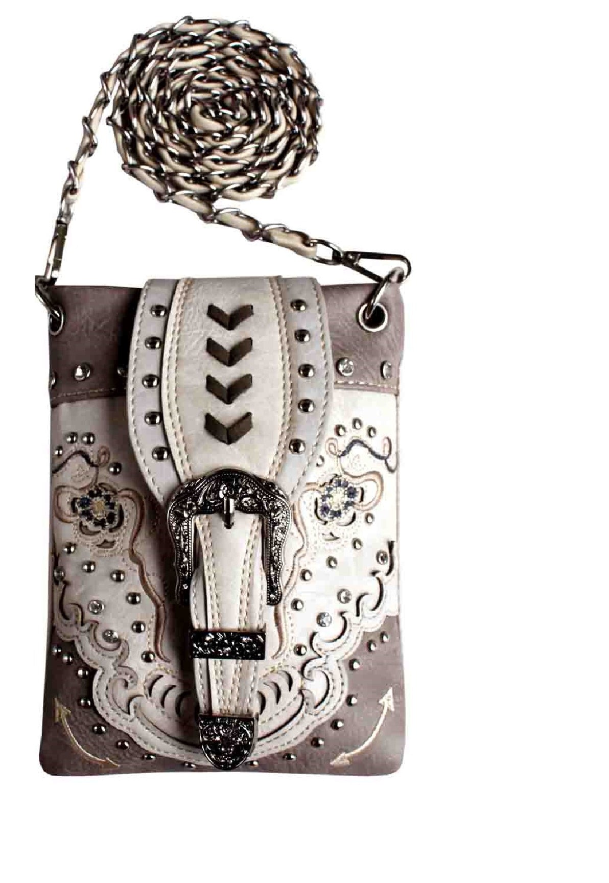 Western Buckle Embroidery Rhineston Studded Mini Crossbody Bag