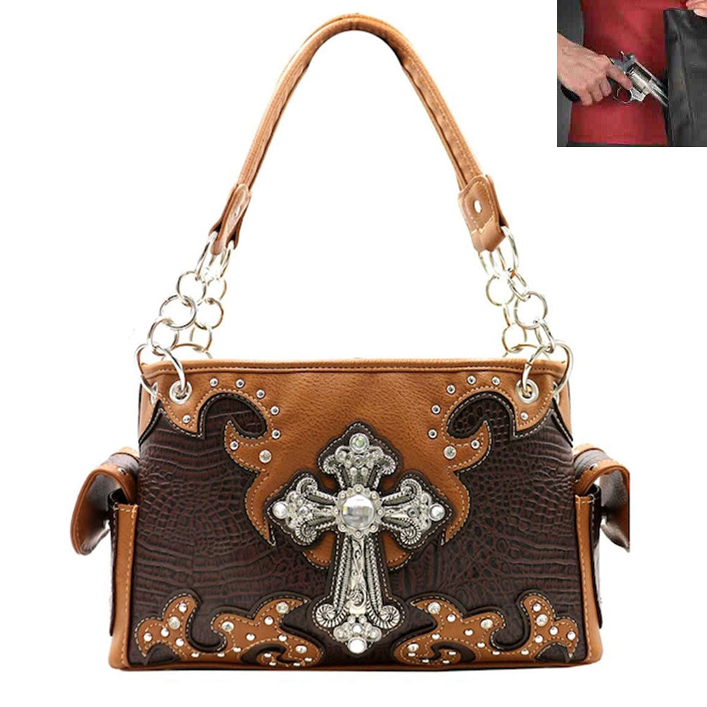 Concealed Carry Spiritual Cross Rhinestoned Shoulder Bag