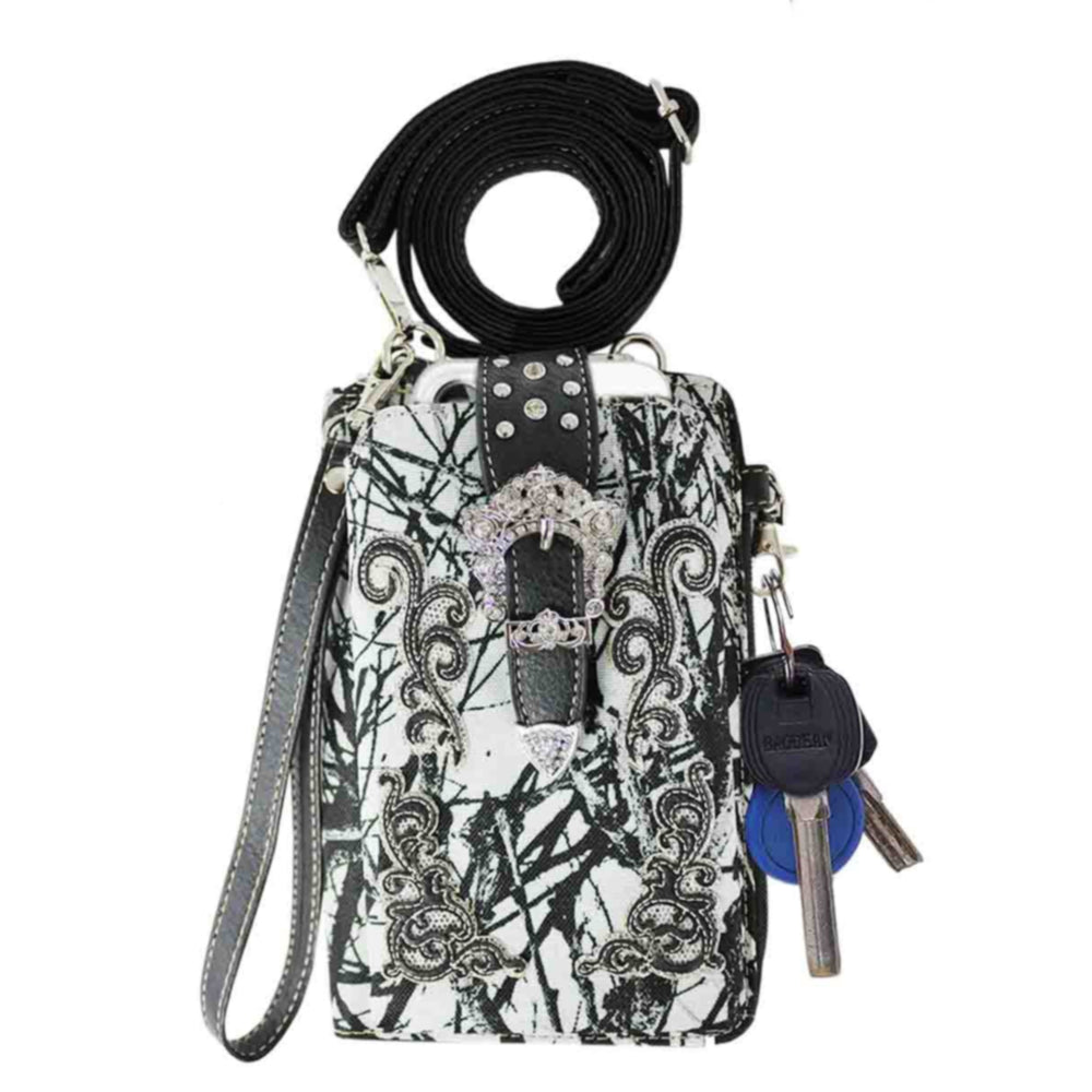 Multi Purpose Buckle Camouflage Embroidery Phone Wallet with Strap