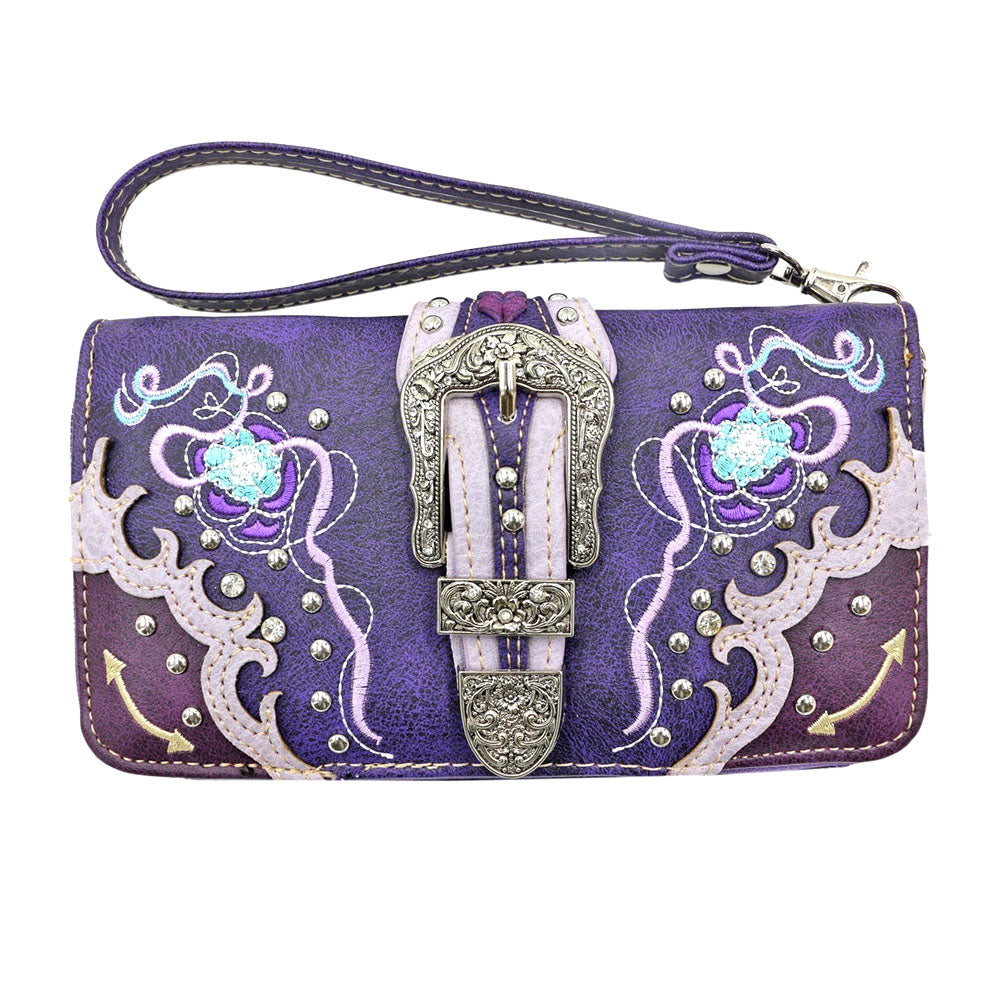 Multi Functional Western Buckle Cut Out Wing Trifold  Clutch Crossbody Wallet