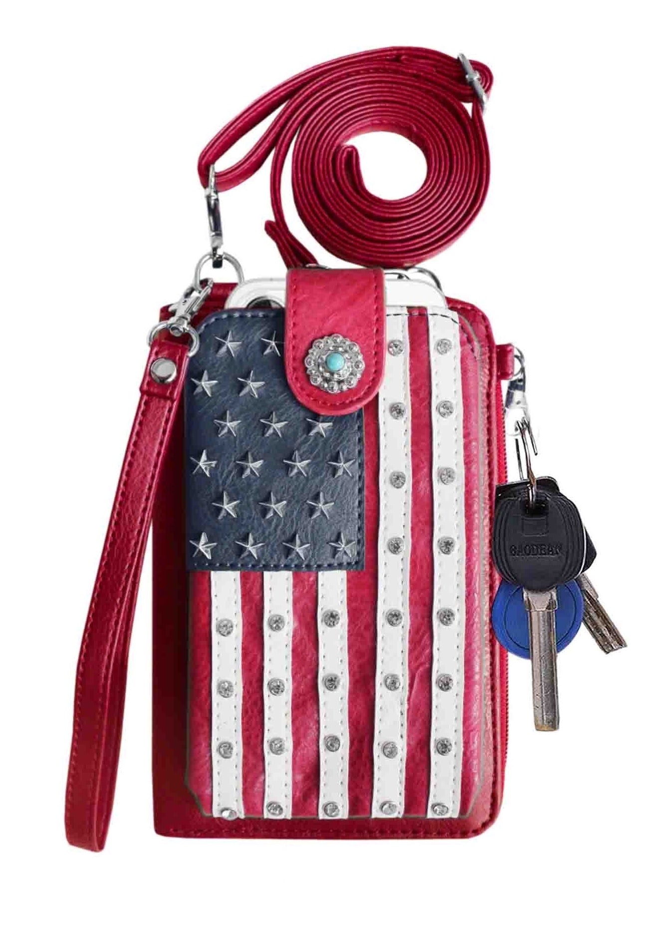 Multi Purpose U.S. Flag Patriot Phone Wallet with Strap