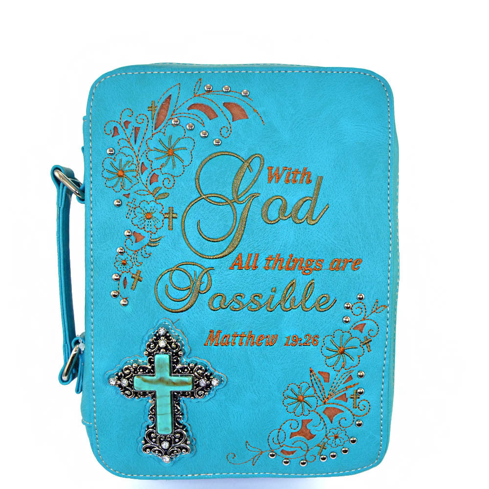Fleur De Lis Spiritual Cross Rhinestone Studded Bible Cover