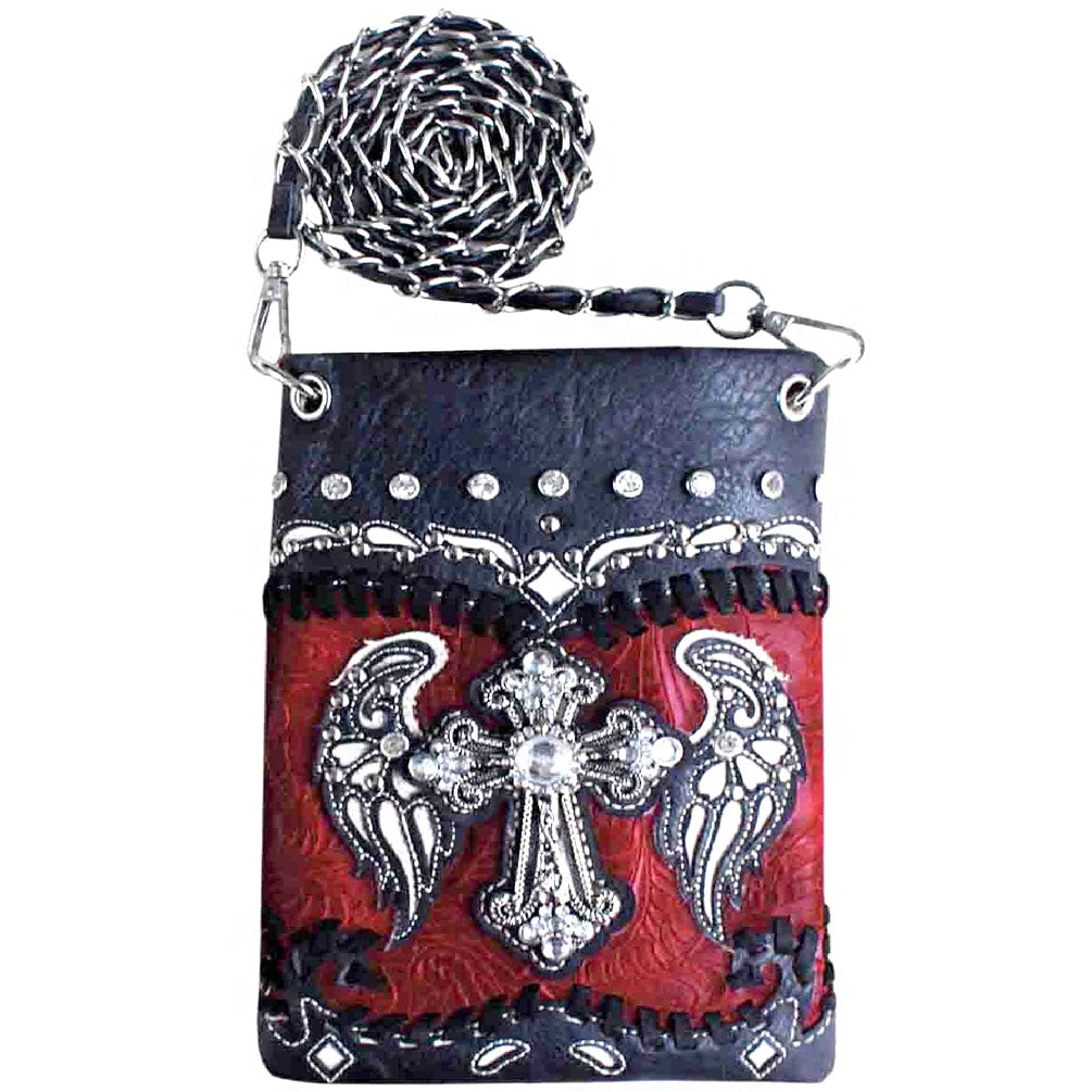 Western Spiritual Cross Angel Wing Tooling Mini Crossbody Bag