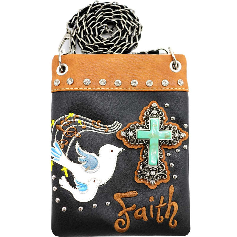 Turquoise Stone Cross Faith Embroidery Mini Crossbody Bag