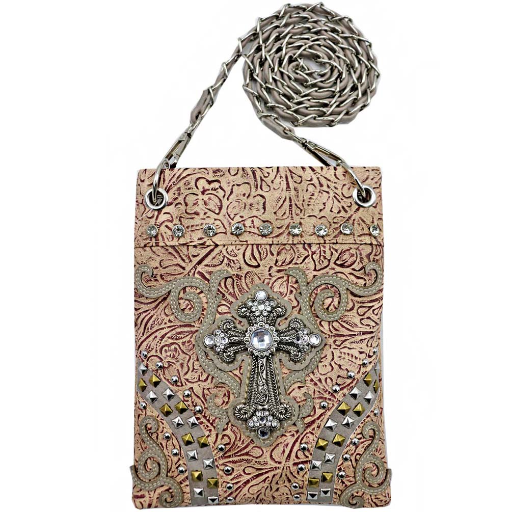 Western Rhinestoned Spiritual Cross Tooling Mini Crossbody Bag
