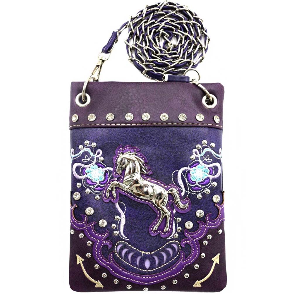 Mustang Horse Embroidery Rhinestone Mini Crossbody Bag