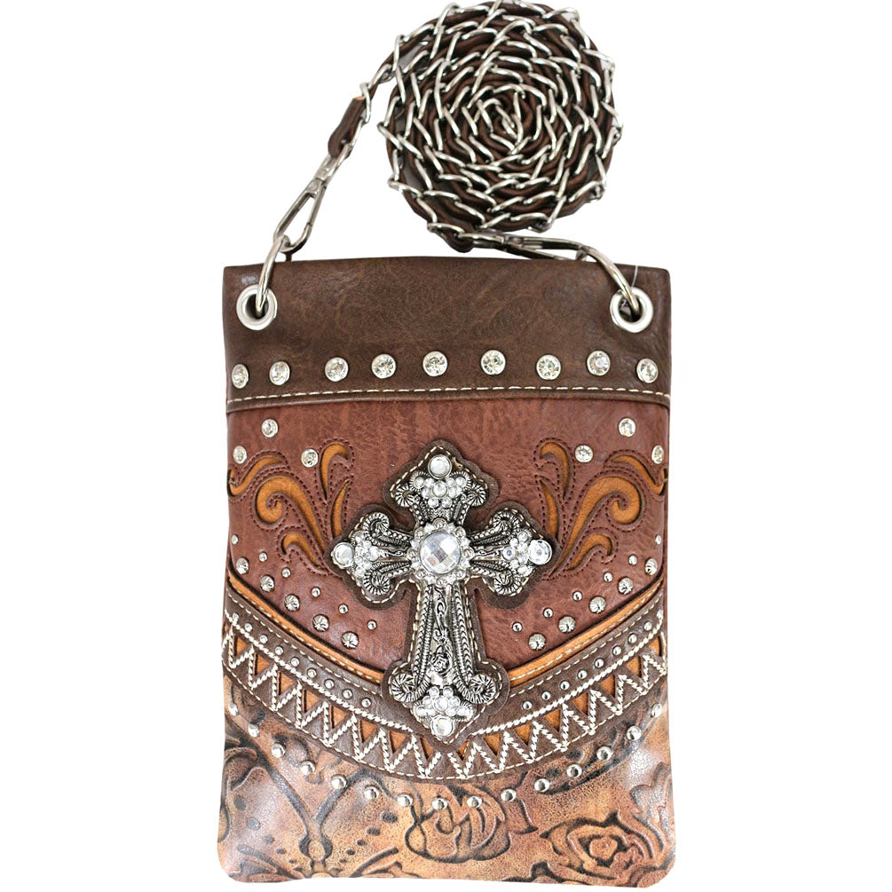 Western Turquoise Spiritual Cross Floral Mini Crossbody Bag