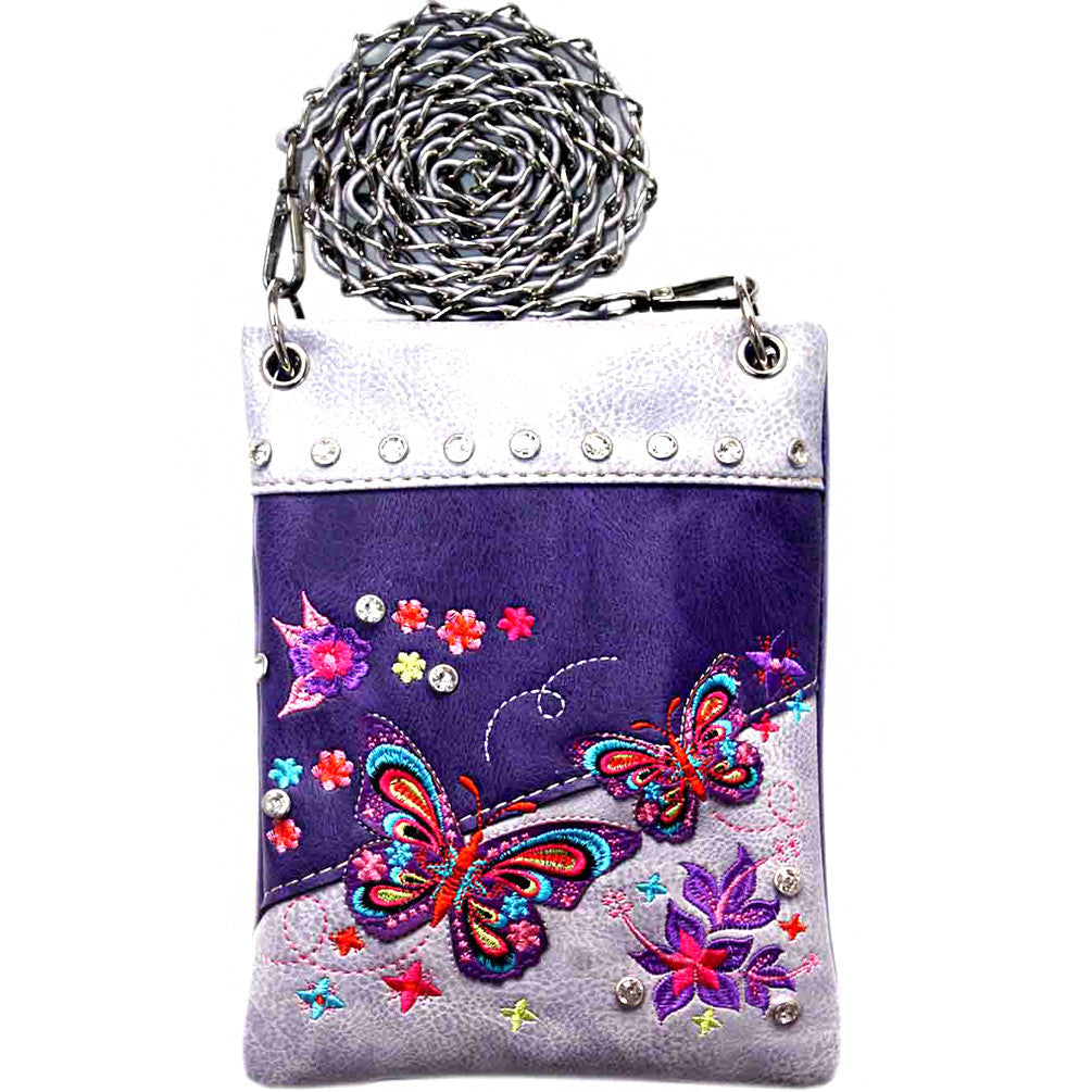 Butterfly Embroidery Rhinestone Mini Crossbody Bag