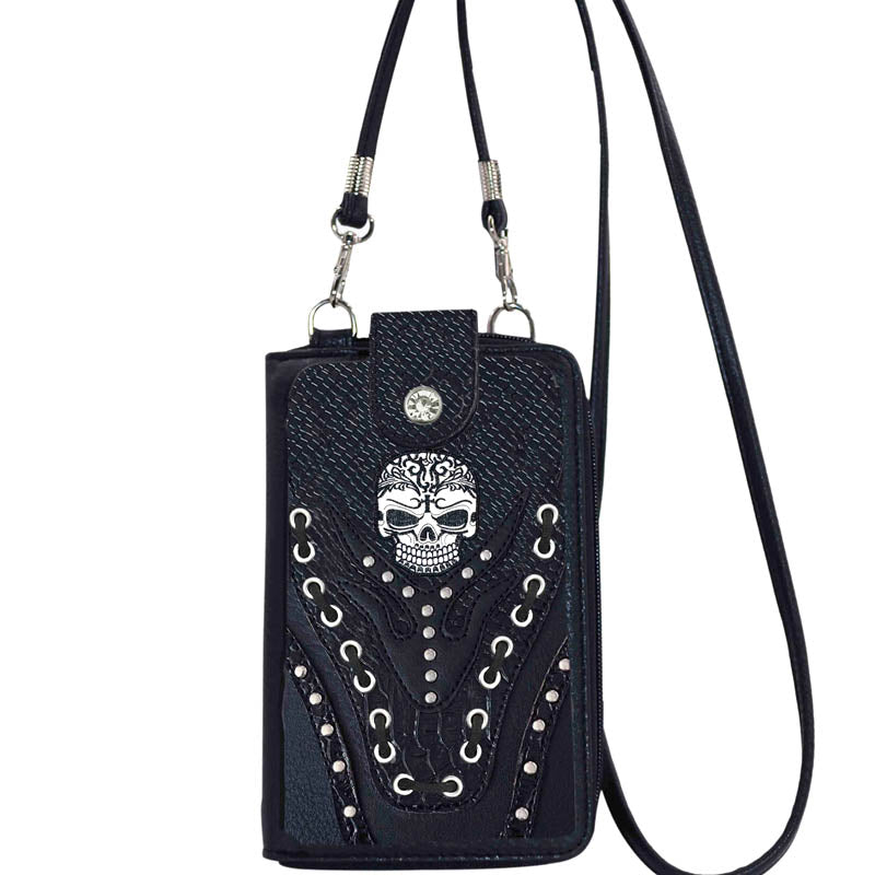 Multi Purpose Western Skull Chain Phone Wallet with Strap