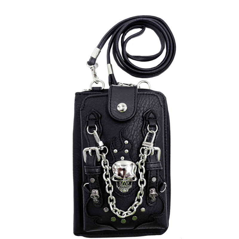 Multi Purpose Western Skull Chain Phone Wallet with Strap