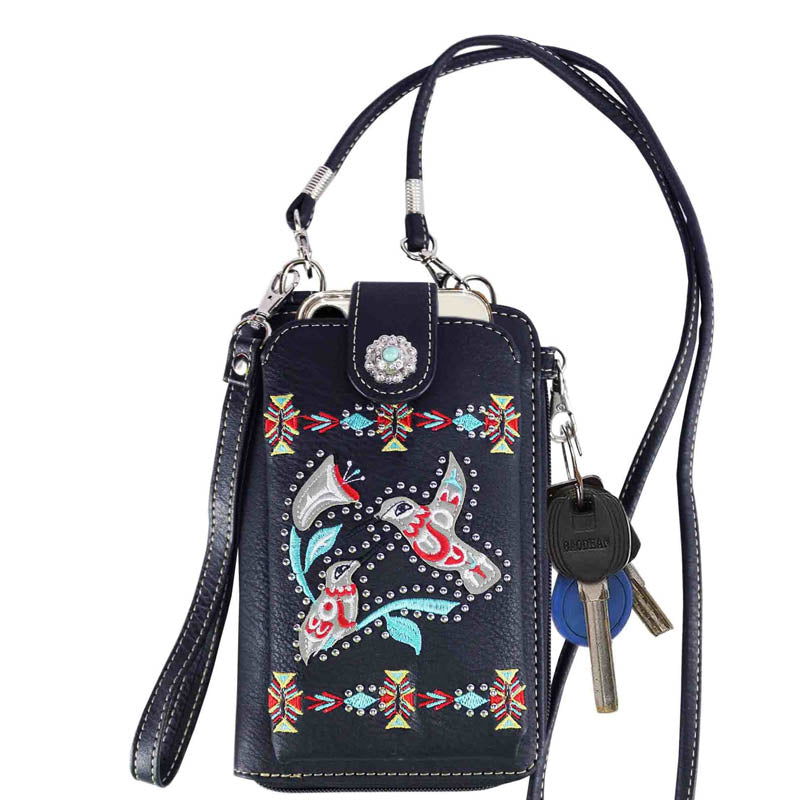 Multi Purpose Hummingbird Embroidery Phone Wallet with Strap