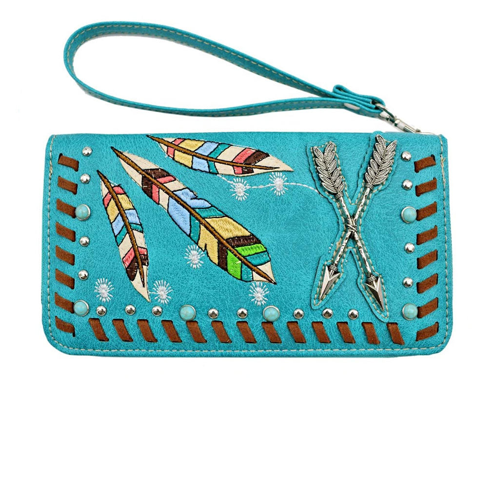 Multi Functional Western Native American Feather Embroidery Wallet