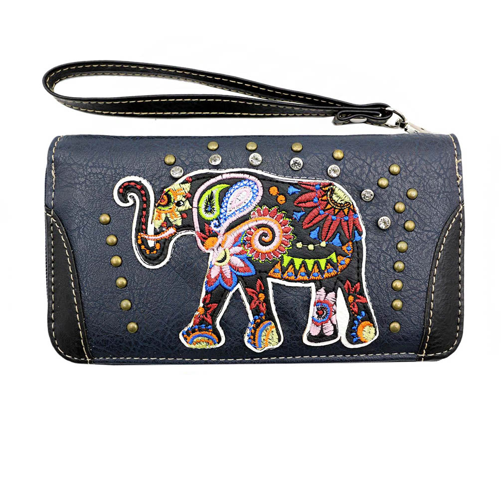 Multi Functional Western Elephant Embroidery Wallet