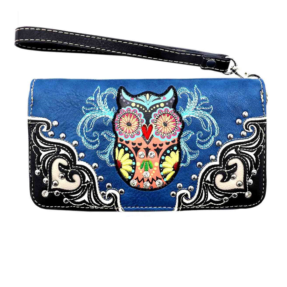 Multi Functional Western Owl Embroidery Wallet