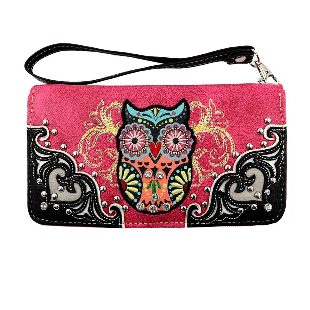 Multi Functional Western Owl Embroidery Wallet
