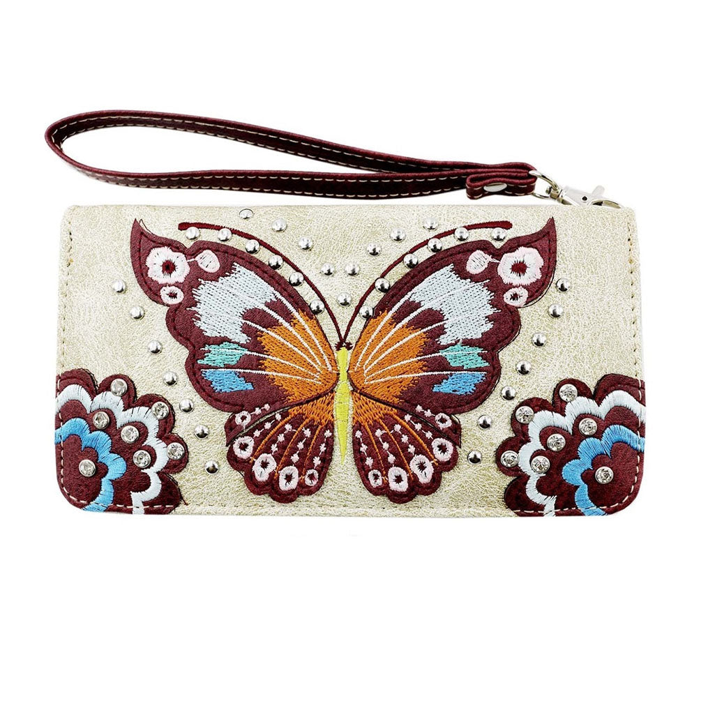 Multi Functional Western Butterfly  Embroidery Wallet