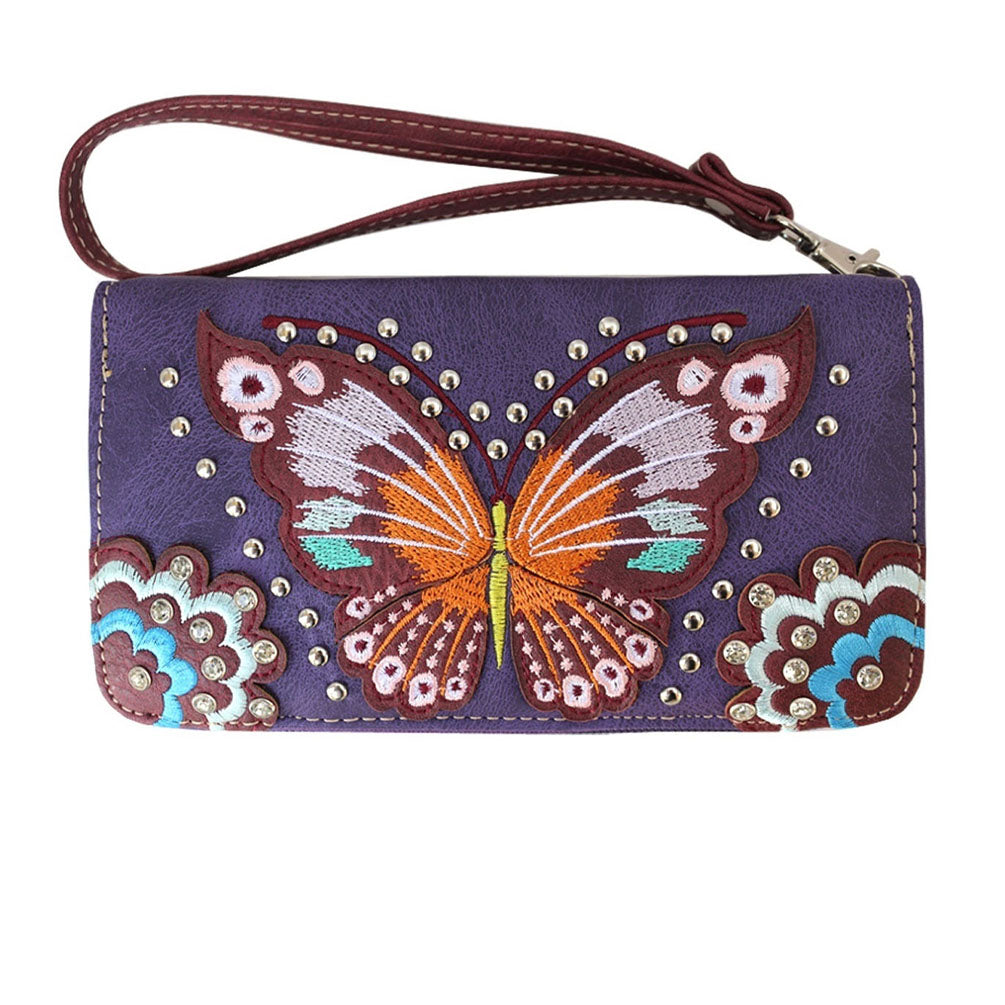 Multi Functional Western Butterfly  Embroidery Wallet