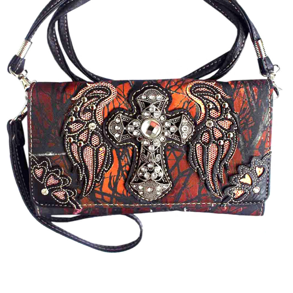 Multi Functional Spiritual Cross Colorful Camouflage Trifold  Clutch Crossbody Wallet