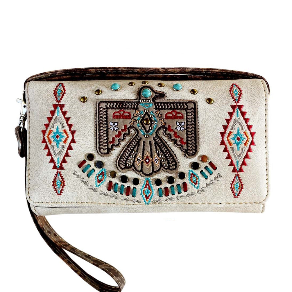 Concealed Carry Western Native American Eagle Embroidery Crossbody Wallet
