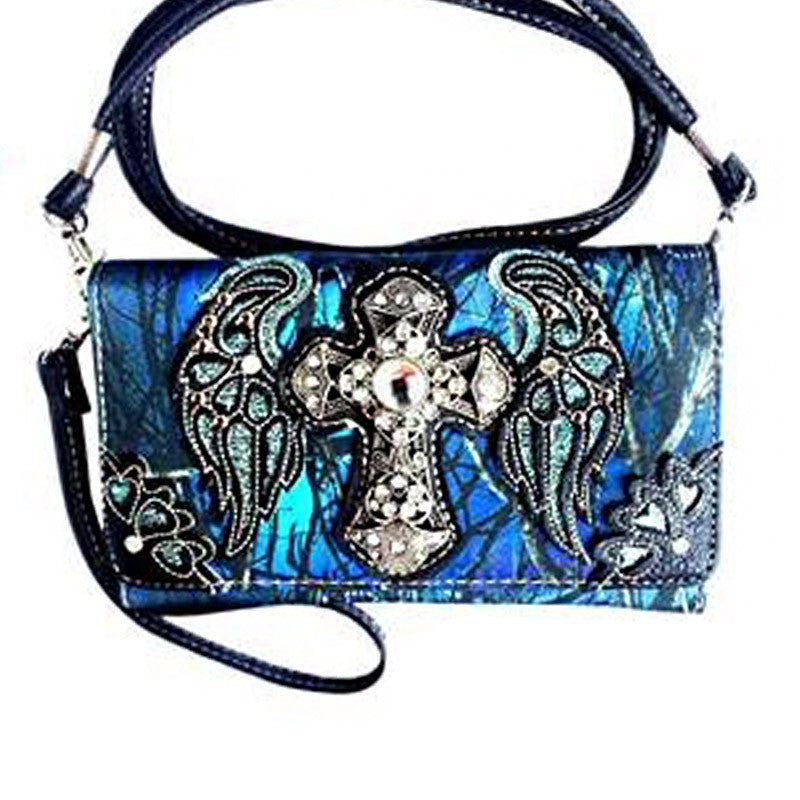 Multi Functional Spiritual Cross Colorful Camouflage Trifold  Clutch Crossbody Wallet