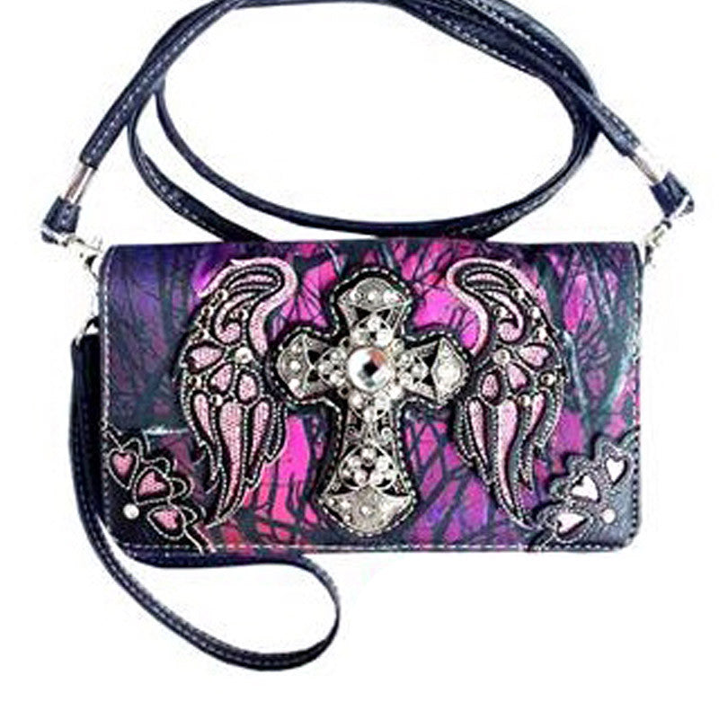 Multi Functional Spiritual Cross Colorful Camouflage Trifold  Clutch Crossbody Wallet