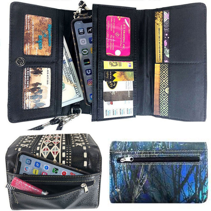 Multi Functional Spiritual Cross Colorful Camouflage Trifold  Clutch Crossbody Wallet