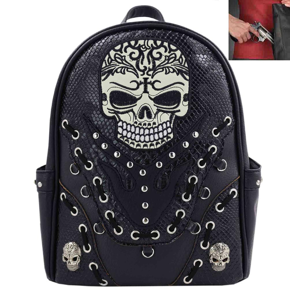 Skull Embroidery Woven Studded Concealed Carry Cowgirl Backpack