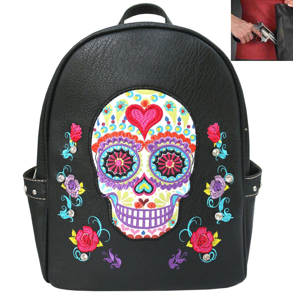 Sugar Skull Embroidery Concealed Carry Western Cowgirl Backpack