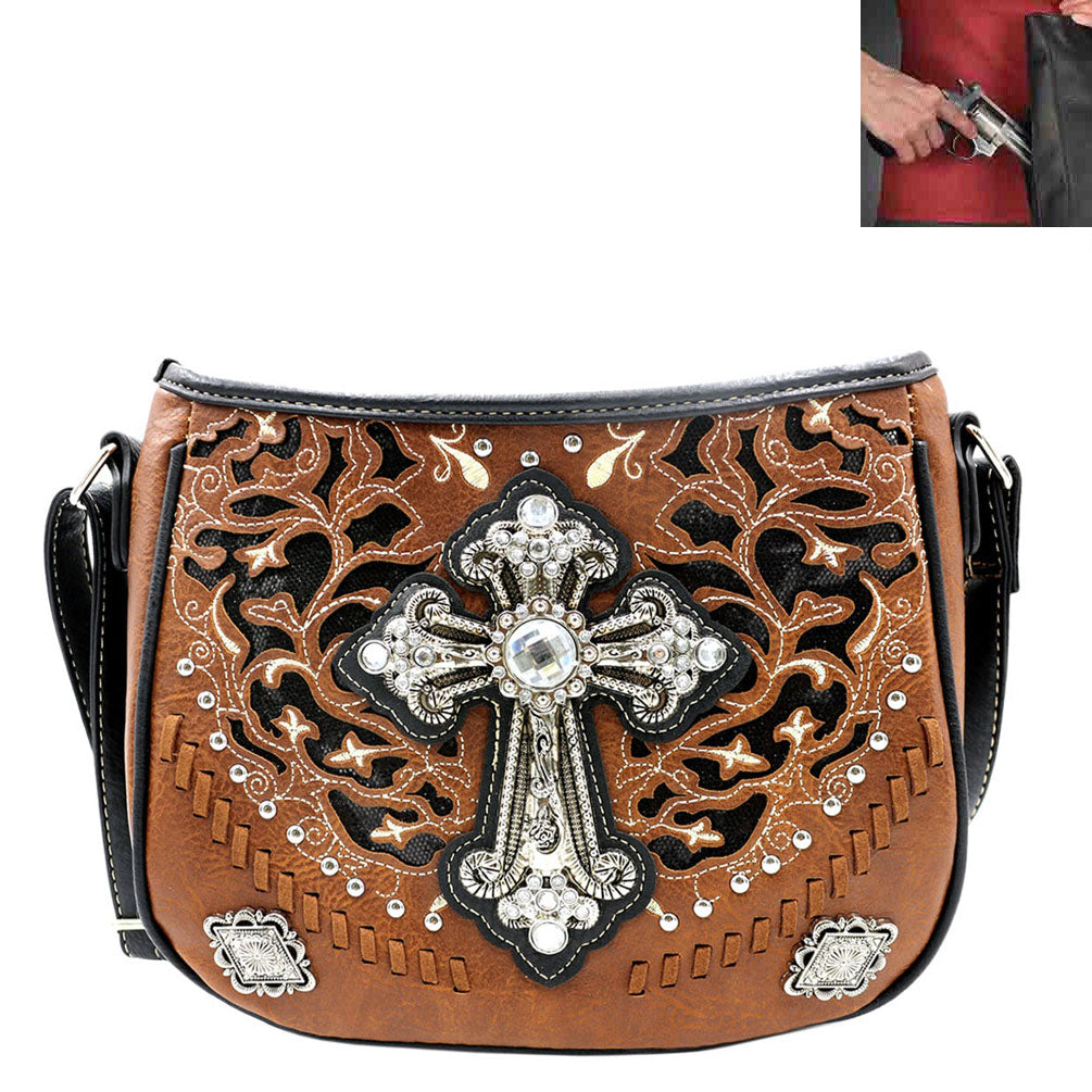 Concealed Carry Western Spiritual Cross Cut Off Design Crossbody Bag