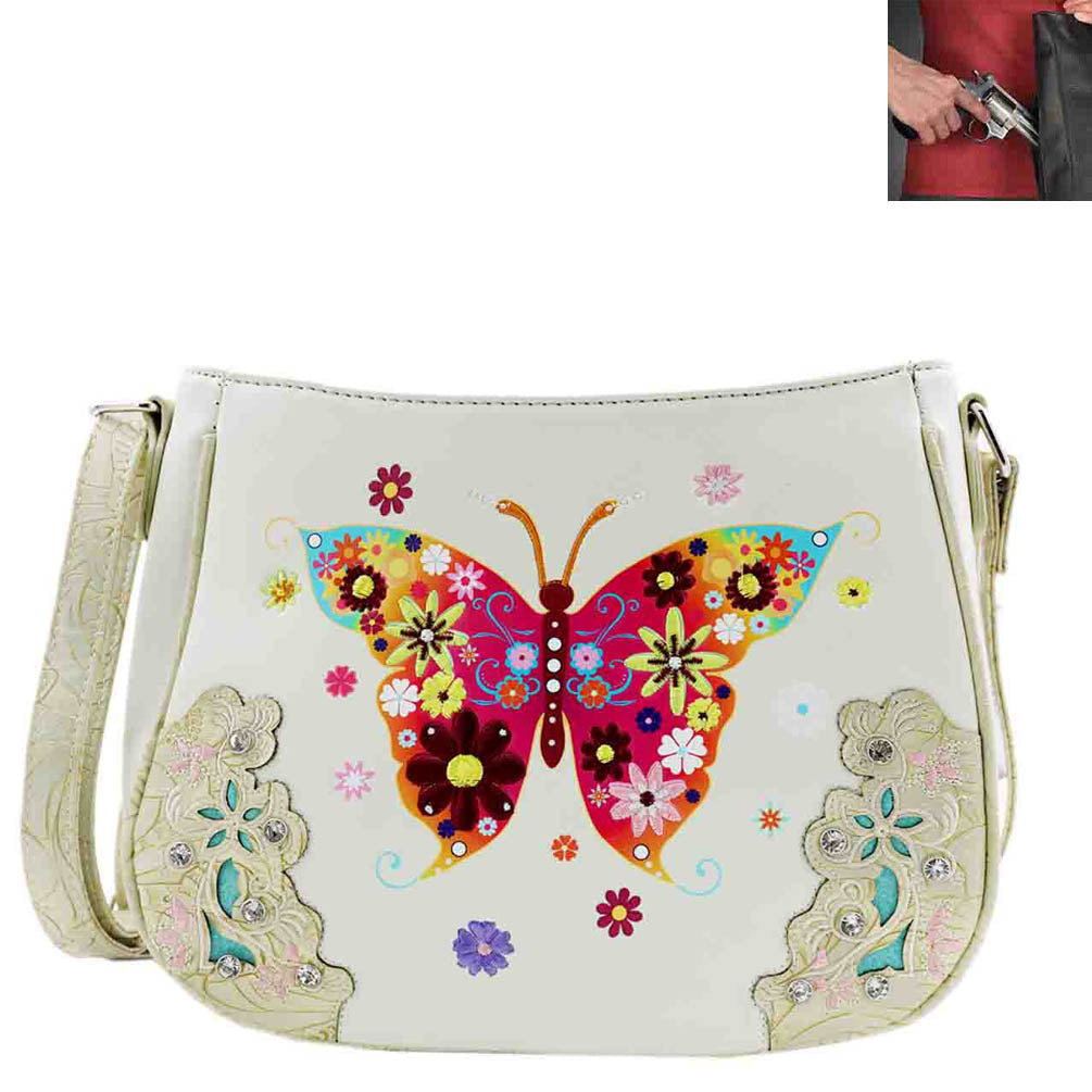 Concealed Carry Western Butterfly Embroidery Crossbody Bag