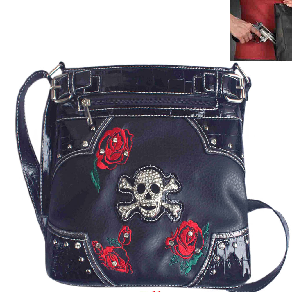 Concealed Carry Sugar Skull Embroidery Western Crossbody Bag