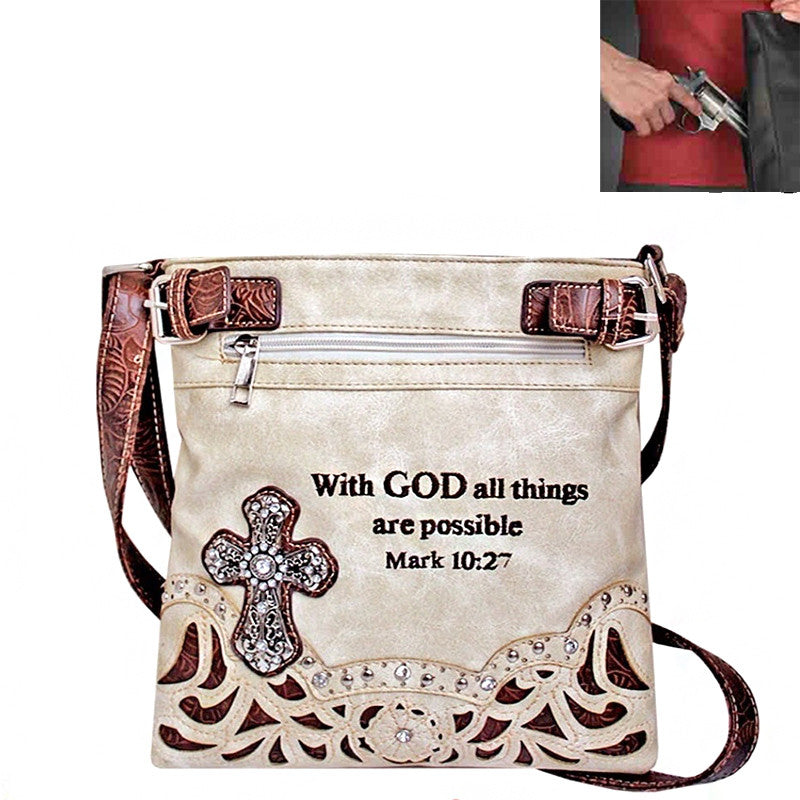 Concealed Carry Spiritual Cross Bible Verse Western Crossbody Bag