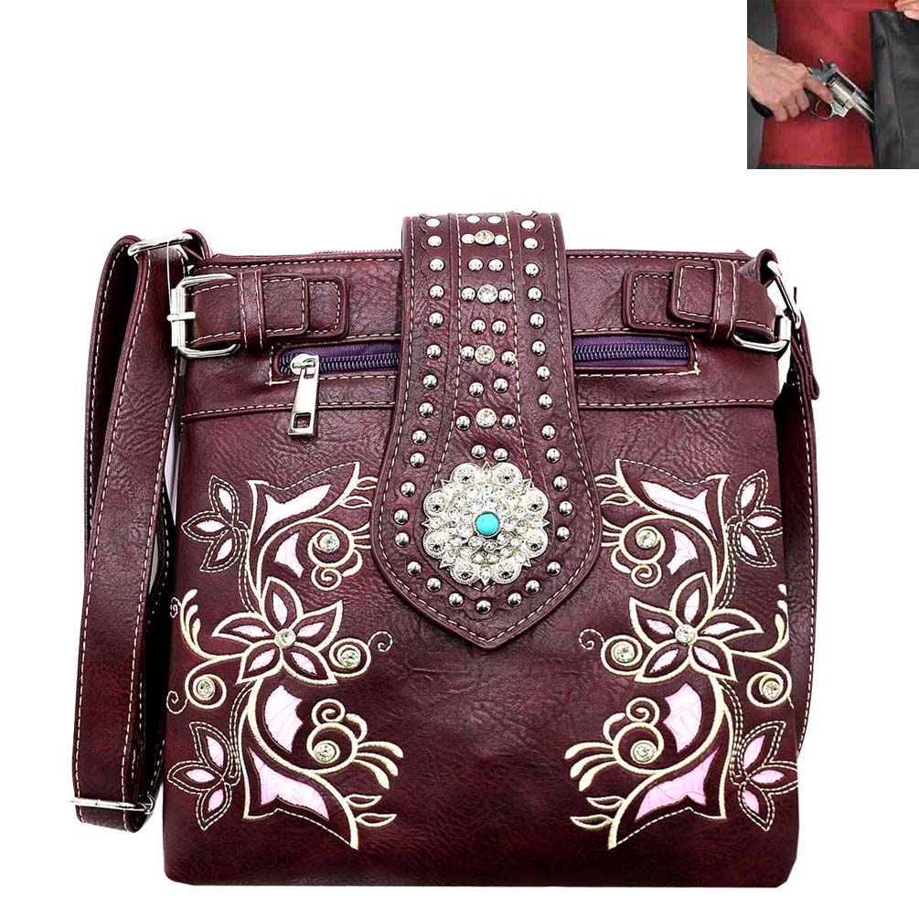 Concealed Carry Western Concho Embroidery Crossbody Bag