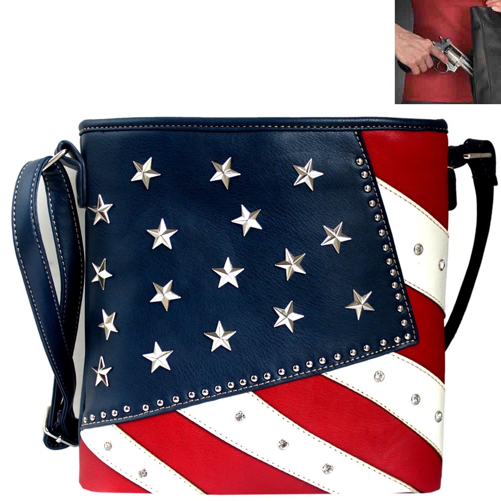Concealed Carry Western U.S. Flag Studded Crossbody Bag