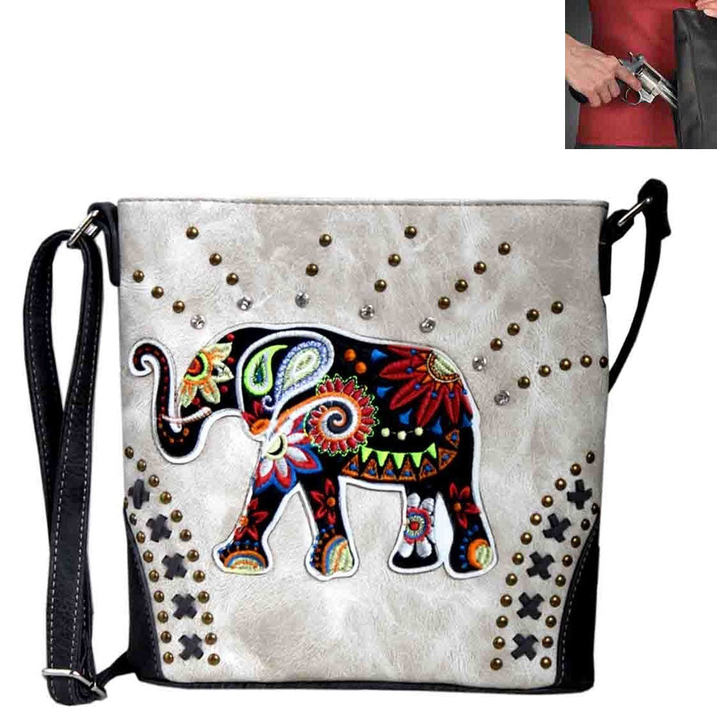 Concealed Carry Elephant Western Concho Embroidery Crossbody Bag