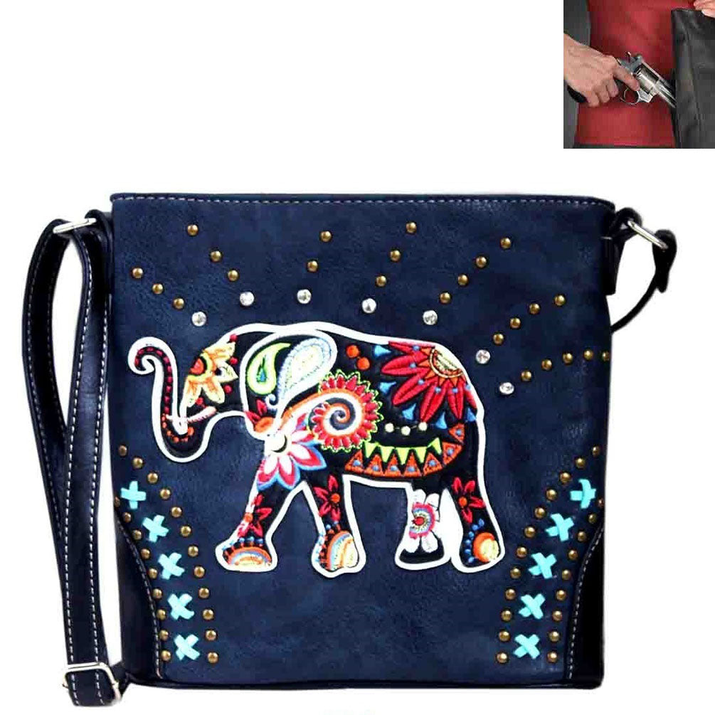 Concealed Carry Elephant Western Concho Embroidery Crossbody Bag