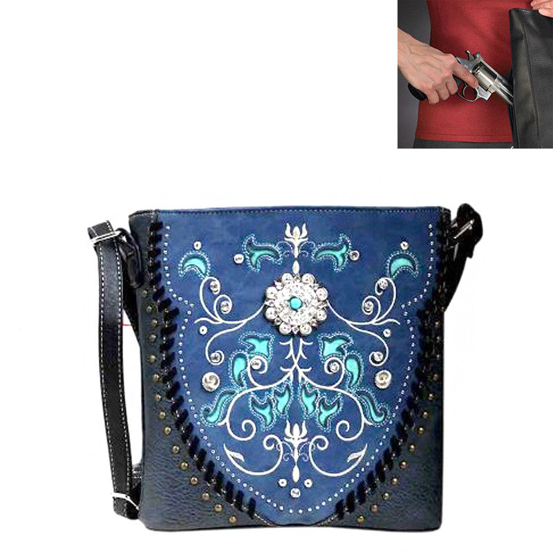 Concealed Carry Concho Floral Embroidery Crossbody Bag