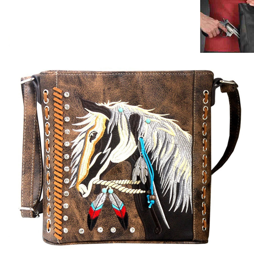 Concealed Carry Western Horse Embroidery Crossbody Bag