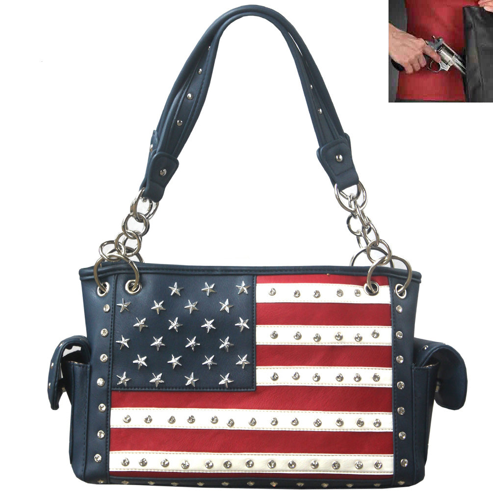 Concealed Carry U.S.Flag Rhineston Studded Shoulder Bag