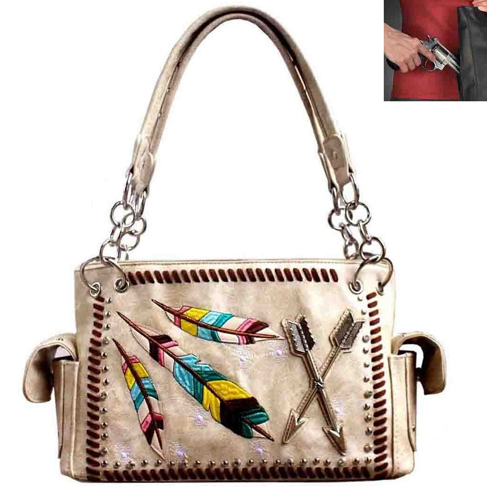 Concealed Carry Native American Feather Embroidery Shoulder Bag