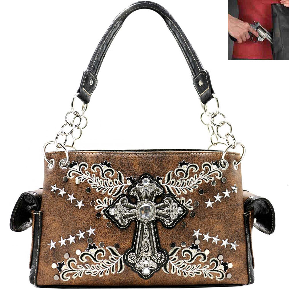 Concealed Carry Spiritual Cross Embroidery Shoulder Bag