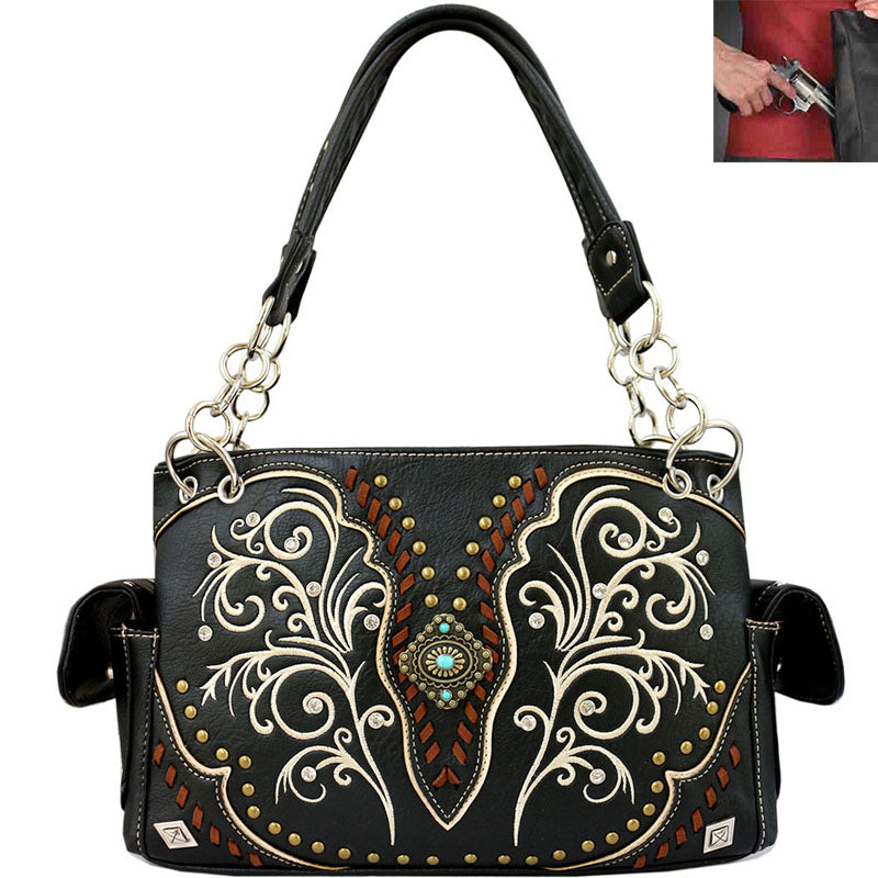 Concealed Carry Western Concho Floral Embroidery Western Shoulder Bag