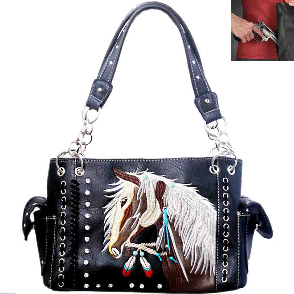 Concealed Carry Horse Embroidery Western Shoulder Bag
