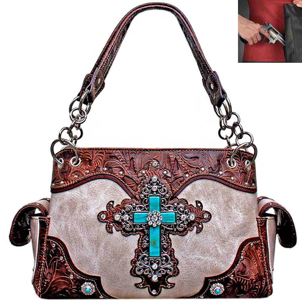 Concealed Carry Western Turquoise Stone Spiritual Cross Shoulder Bag