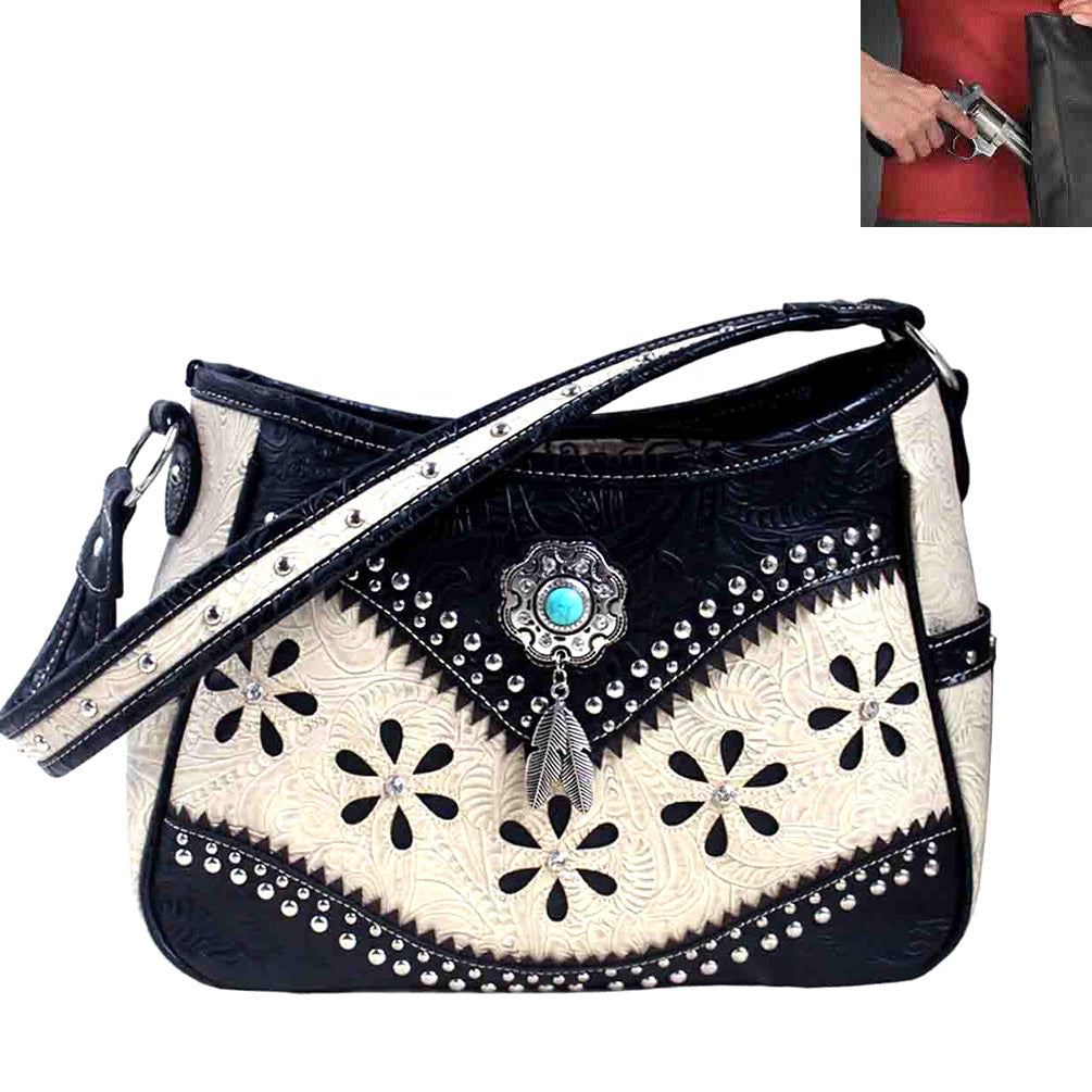 Concealed Carry Western Concho Cut Out Design Hobo Bag